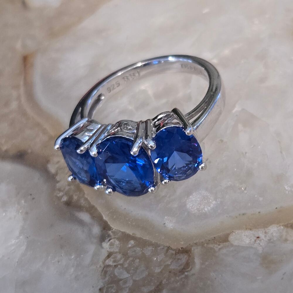 Vintage BBJ Bangkok Sterling Silver Blue Sapphire Statement Ring - Picture 3 of 16